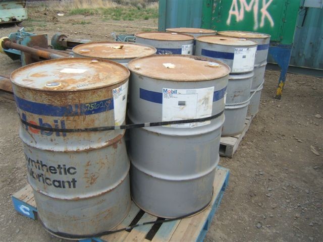Lot Of 7 Drums Of Unused Mobil Shc 630 Oil)