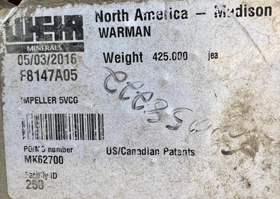 2 Units - Unused W A R M A N/ W E I R Part #f8147a05c 5-vane Closed Slurry Pump Impeller)