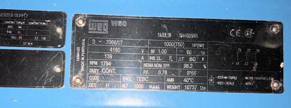 2 Units - Unused Weg 1000 Hp Squirrel Cage Induction Motors)
