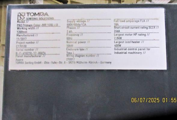 4 Units - Tomra Model Pro Primary Color - Nir 1200/b - Optical Sorter)