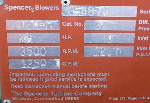 4 Units - Spencer Turbo Compressor Model 2020-h Blowers With 20 Hp Motor)