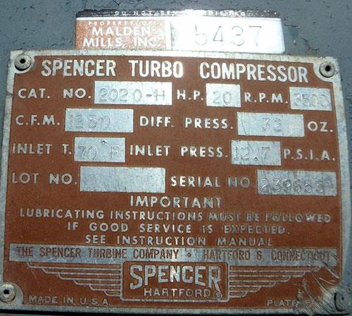 4 Units - Spencer Turbo Compressor Model 2020-h Blowers With 20 Hp Motor)