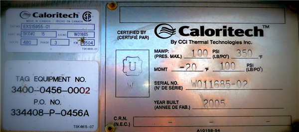 Unused Lot Of Cci Thermal Technologies/caloritech Model Exs15955-01, 2504 Kw Elution Heaters)