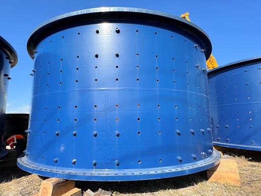 2 Units - Unused Flsmidth 22' X 36.5' (6.7m X 11m) Ball Mills With Dual 5,075 Kw (6,806 Hp) Motor Drives For A Total Of 10,150 Kw (13,6611 Hp))