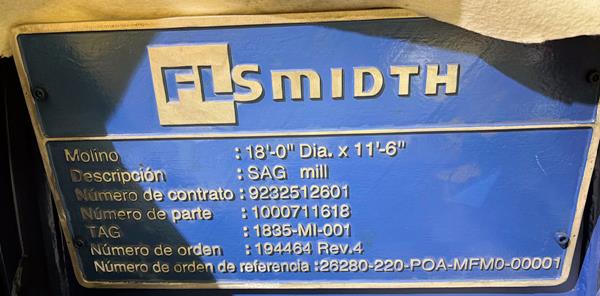 Unused Flsmidth 18' Dia. X 11'6" L Sag Mill, 2300 Kw (3084 Hp))