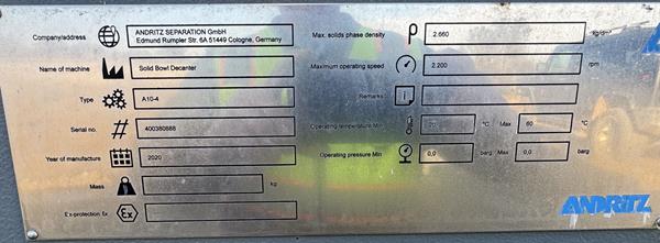 Andritz Model A10-4 Decanter Centrifuge)
