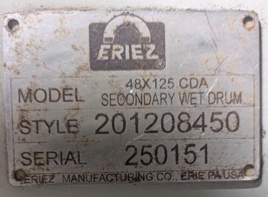 Eriez Model 48x125 Cda Double Cleaner Wet Drum Magnetic Separator)