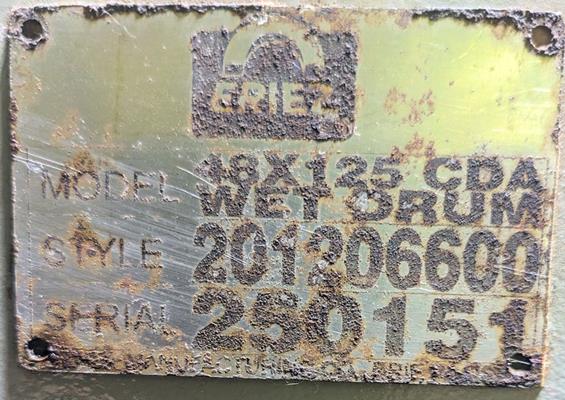 Eriez Model 48x125 Cda Single Drum Wet Magnetic Separator)