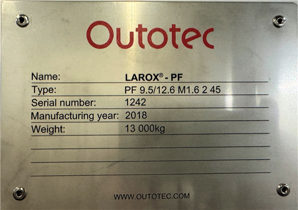 Outotec - Larox Model Pf 1.6 Series Tower Pressure Filter)
