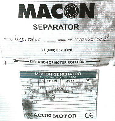 Macon Model N485888lk 48" Rotary Screen Separator)