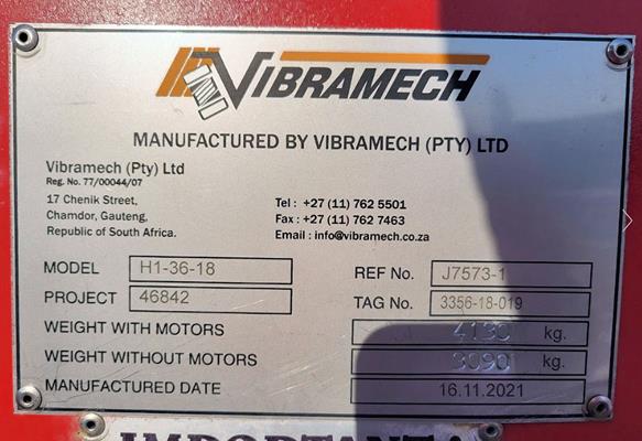 2 Units - Unused Vibramech Model H1-36-18 Single Deck 6' X 12' (1830mm X 3660mm) Screen)