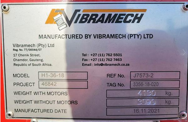 2 Units - Unused Vibramech Model H1-36-18 Single Deck 6' X 12' (1830mm X 3660mm) Screen)